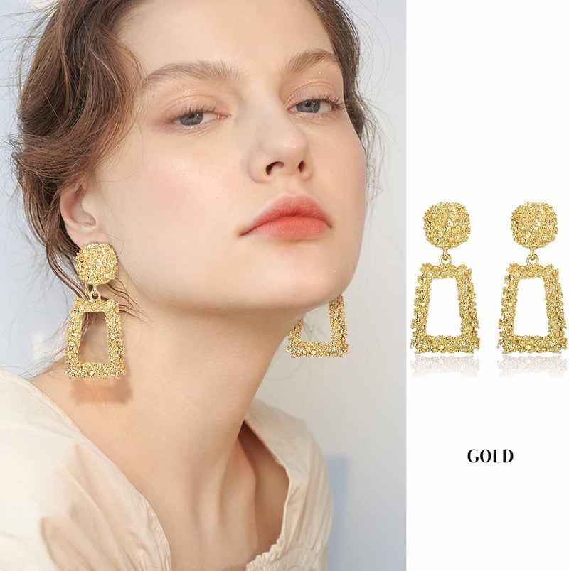 Jstyle Gold Statement Clip On Earrings for Women, Big Rectangle Geometric Dangle Clip Earrings Fashion Large Gold Silver Hot Pink Drop Earrings for Women Non Pierced - Image 5